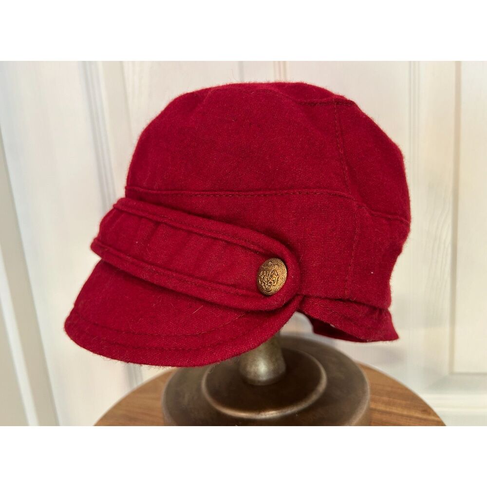 Vintage Womans  Red Newsboy Cadet Wool Blend Cap Red Size S/M